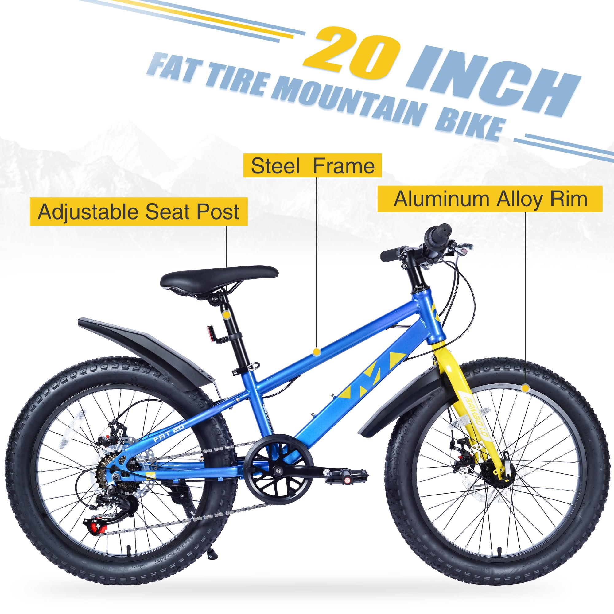 Amazon.com : ZUKKA Mountain Bike 20/24 Inch Kids Bike Fat Bike